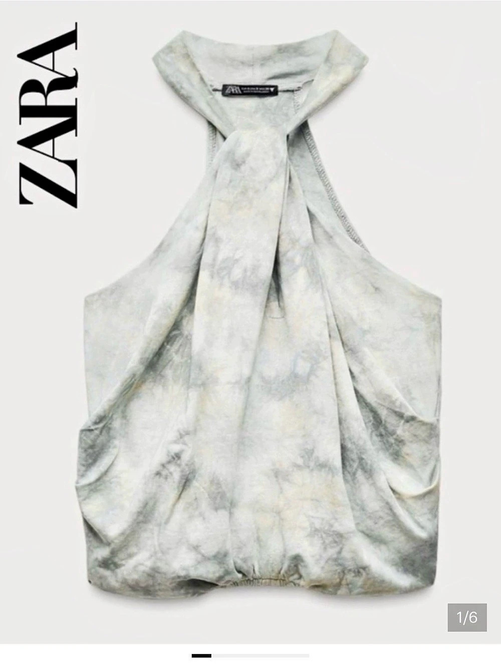 Zara Heavy Cotton Tie-Dye Top Tie-Dye Halter Top in Gray & Green Size Medium